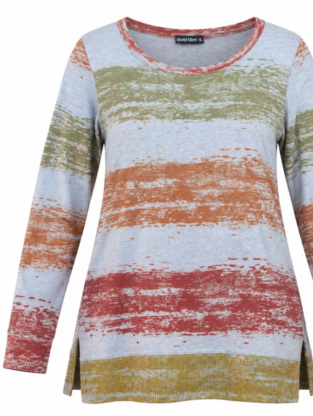 DAVID CLINE | Fern Abstract Brushstroke Stripe Long Sleeve Tunic Top | XL